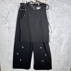 Adrianna Papell 2 Piece Set Size Medium/6 Top And Botton Black Beaded Elegant